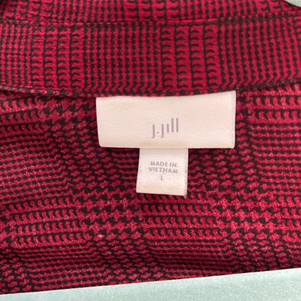 J.Jill Red Black Plaid Houndstooth Button Down Tunic Blouse L - Picture 5 of 6
